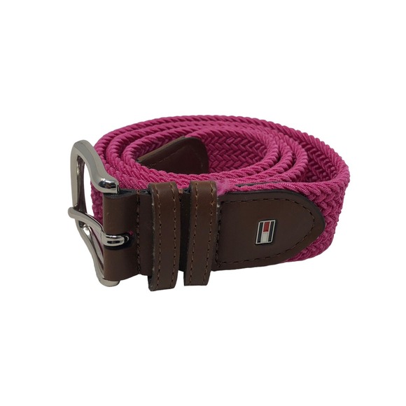 Tommy Hilfiger Other - Tommy Hilfiger Mens Pink Woven Braided Bonded Leather Stretch Belt Size 32-34